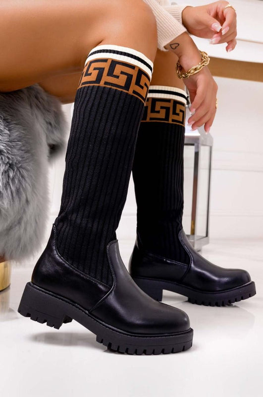 Bottes noires avec tige en tissu élastique