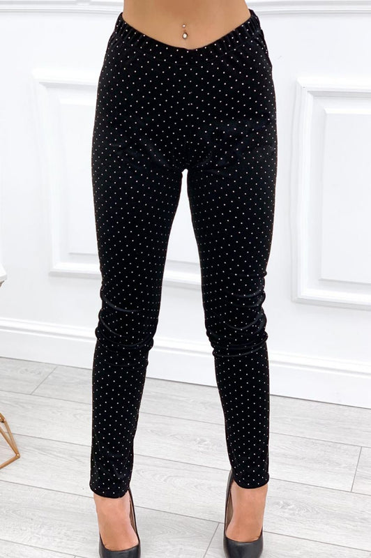 Velvet leggings with studs Black