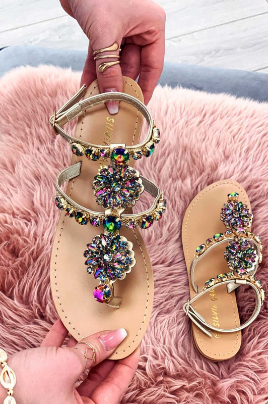 Sandali infradito gioiello bassi multicolor con pietre
