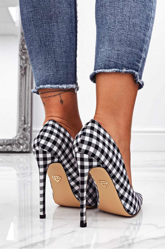 LEXIE - Decolletè in tessuto a quadretti bianco neri con tacco alto