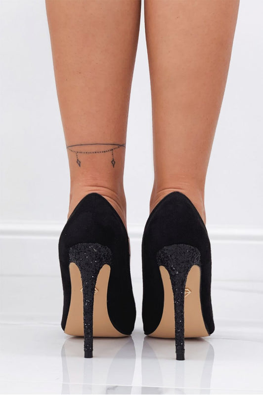 Decolletè nere con tacco e punta in glitter