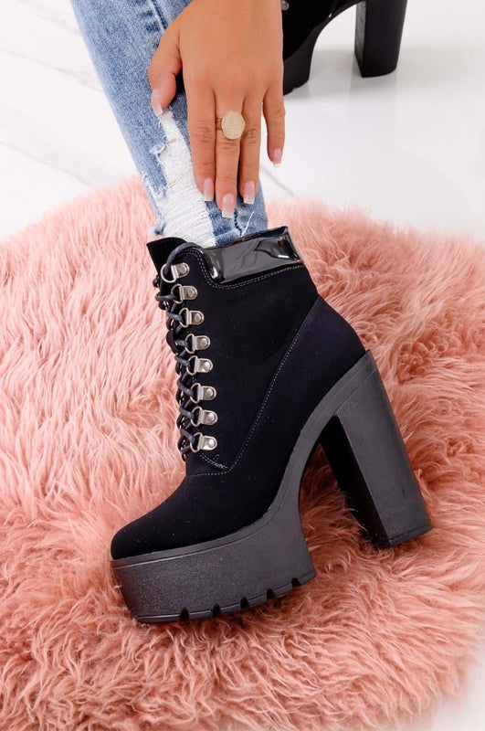 Black lace-up ankle boots with high heel