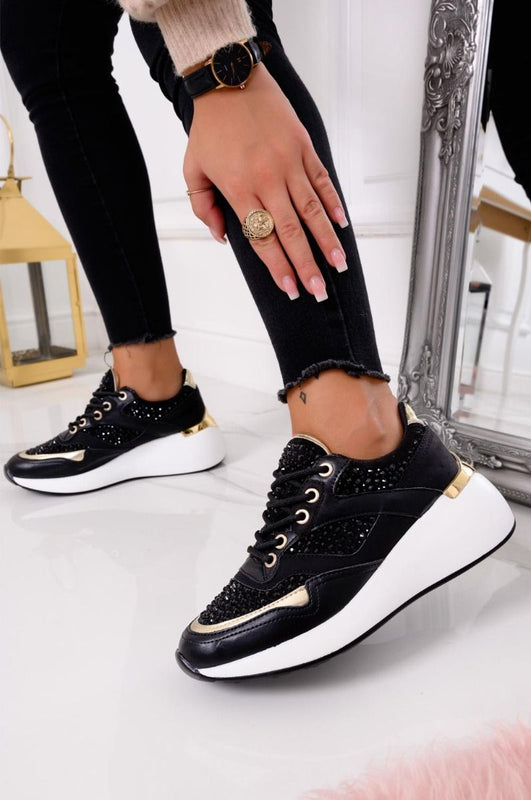 Baskets bijoux noires à semelle épaisse