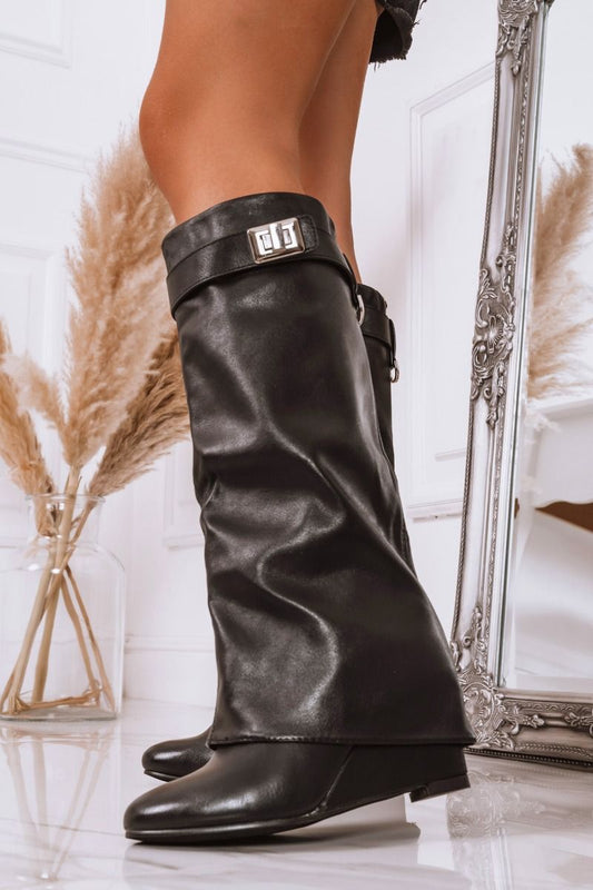 Black wedge boots with cuff