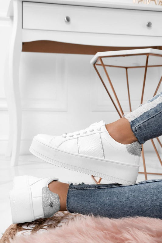 MORENA - Baskets blanches avec empiècements pailletés argentés