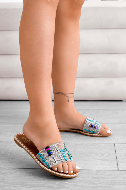 Sandales mules bijoux multicolores