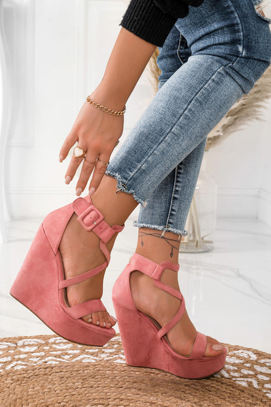 Sandali rosa scamosciati con zeppa