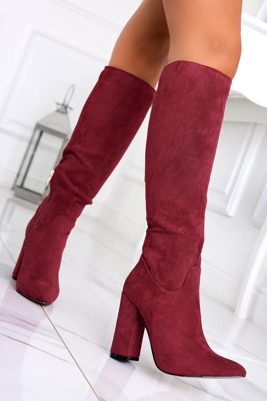 WENDY - Bottes bordeaux en daim Alexoo à talons hauts