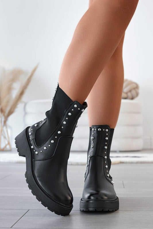 MAAX - Bottines noires avec clous et élastique latéral