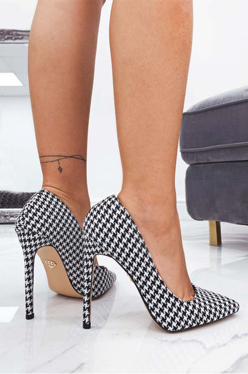 LEXIE - Decolletè nere pied de poule con tacco alto