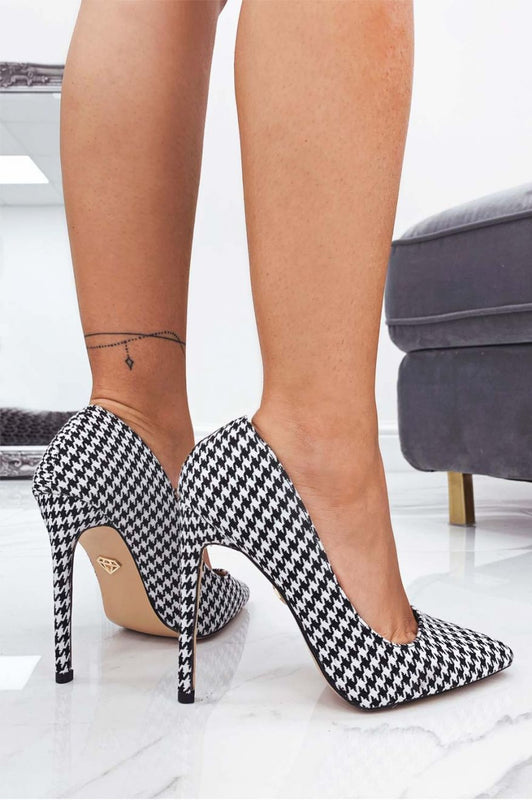 LEXIE - Decolletè nere pied de poule con tacco alto