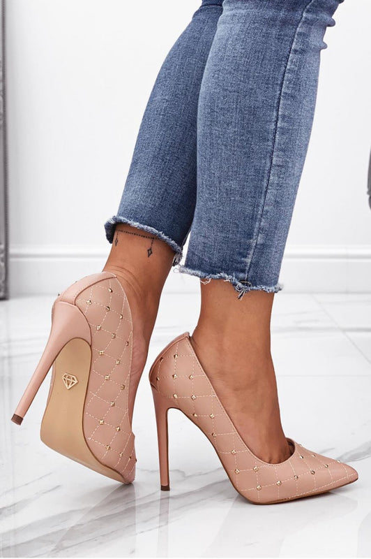 LOVELY - Escarpins roses matelassés avec clous dorés