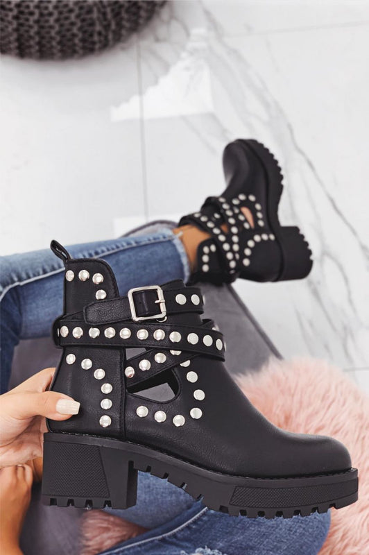 Bottines biker noires avec clous