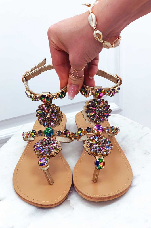 Sandali infradito gioiello bassi multicolor con pietre