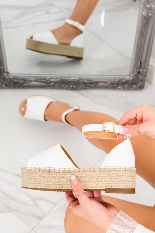 LICIA - Espadrilles blanches à semelle compensée et bride