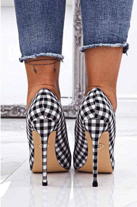 LEXIE - Decolletè in tessuto a quadretti bianco neri con tacco alto