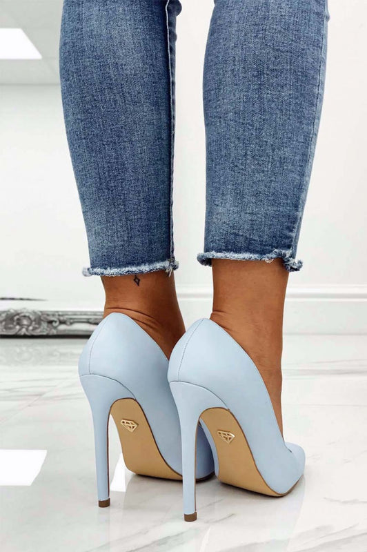 Escarpins bleus en similicuir avec talon haut