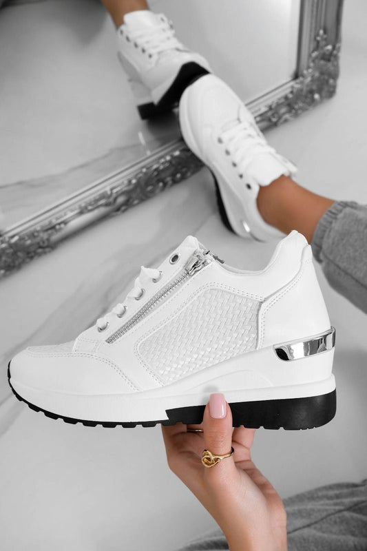 Baskets blanches avec fermeture éclair latérale