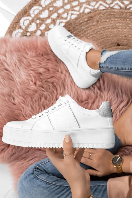 MORENA - Baskets blanches avec empiècements pailletés argentés