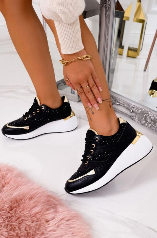 Baskets bijoux noires à semelle épaisse