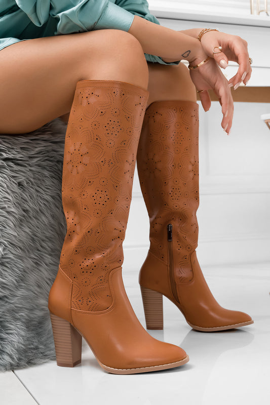 Bottes camel ajourées en simili cuir avec talon confortable