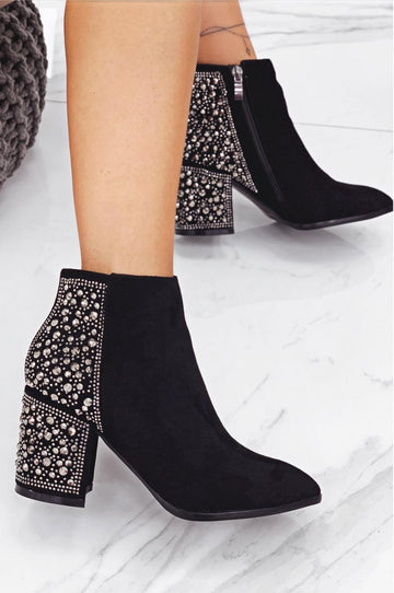Bottines noires avec strass bijoux