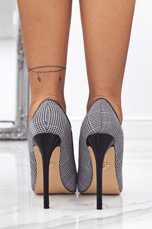 Decolletè pied de poule misto quadri con punta e tacco a contrasto
