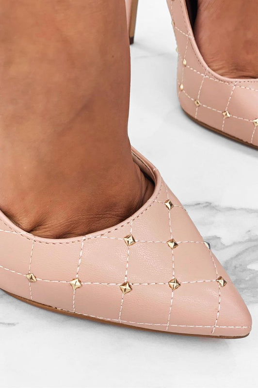 LOVELY - Escarpins roses matelassés avec clous dorés