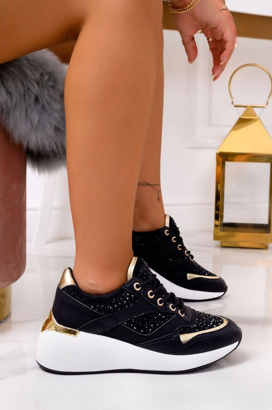 Baskets bijoux noires à semelle épaisse