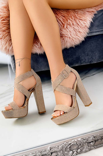 Rose gold laminated sandals with high heel