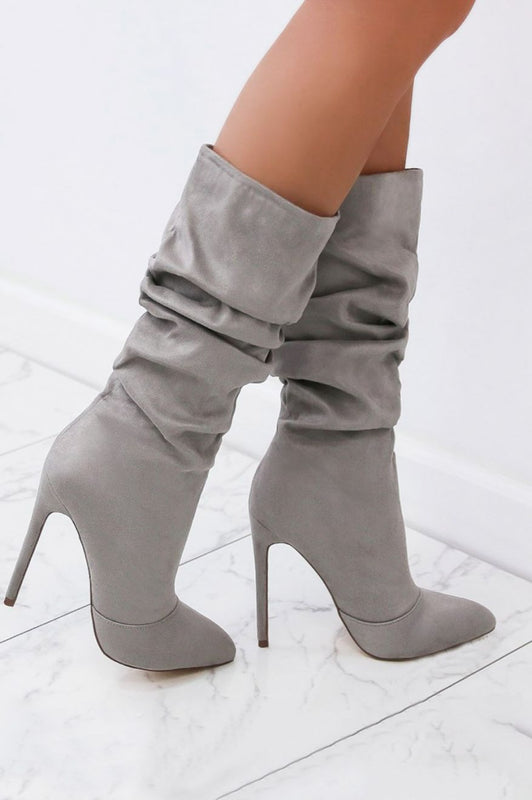 ROLITA - Alexoo Light Grey Suede High Heel Boots