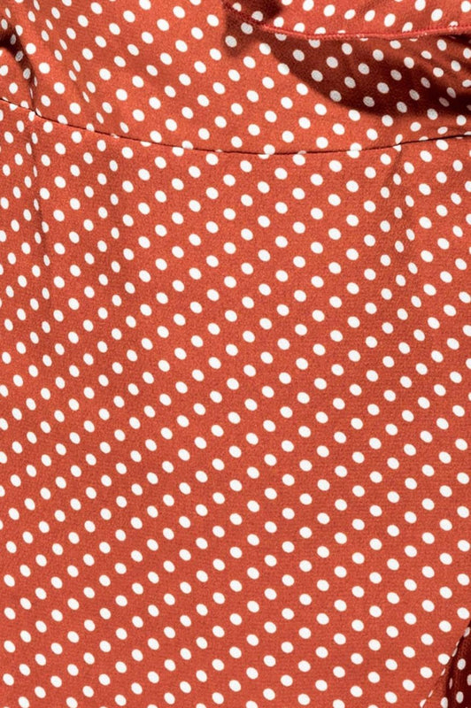 Polka dot dress with V-neck Brick