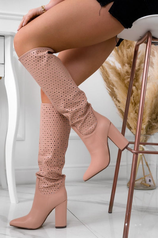 SAHARA - Bottes roses perforées à talon confortable