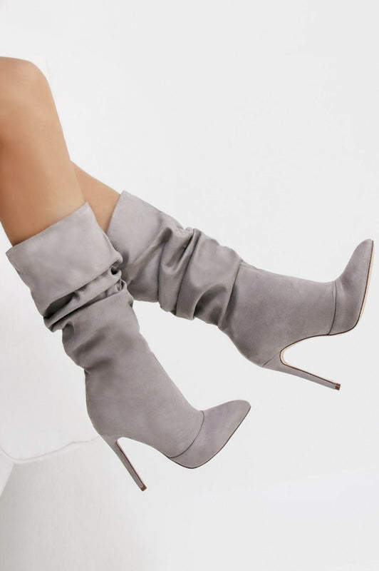 ROLITA - Alexoo Light Grey Suede High Heel Boots