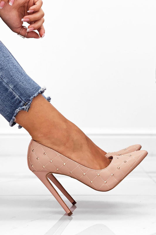 LOVELY - Escarpins roses matelassés avec clous dorés