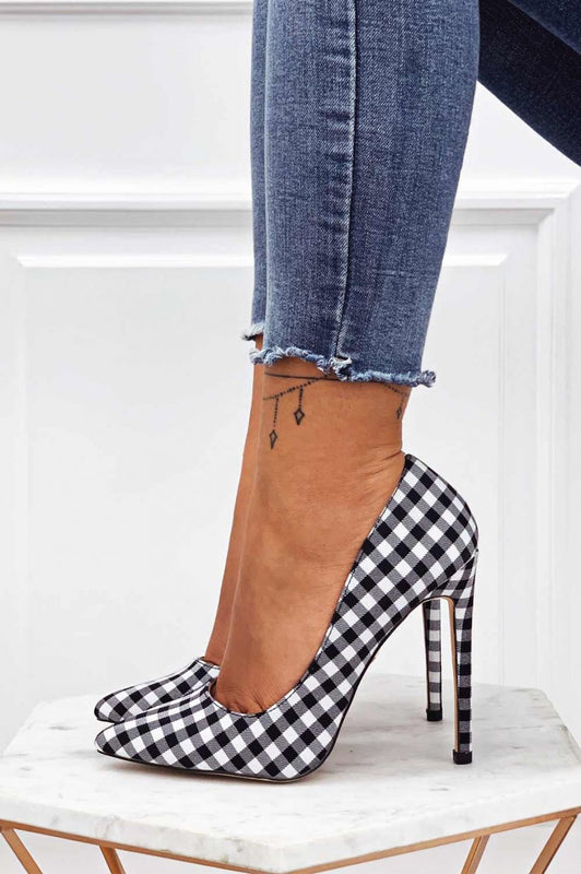 LEXIE - Decolletè in tessuto a quadretti bianco neri con tacco alto