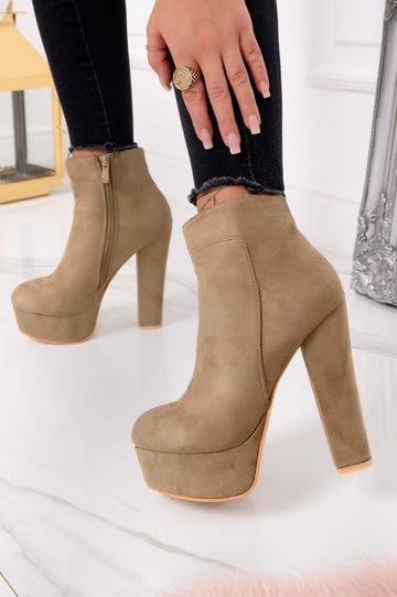 FELICIA - Bottines taupe en daim avec talon haut