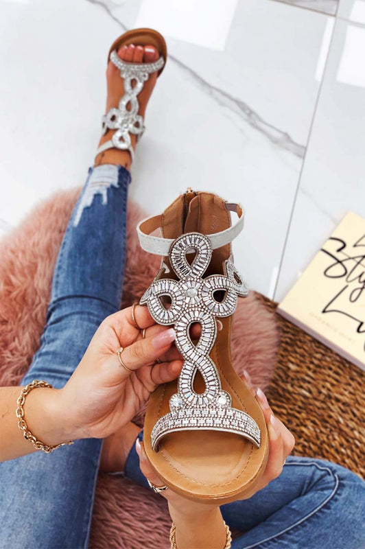 Sandali grigi bassi gioiello con strass