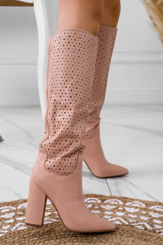 SAHARA - Bottes roses perforées à talon confortable
