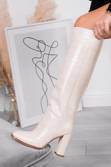 Bottes beiges Alexoo effet crocodile