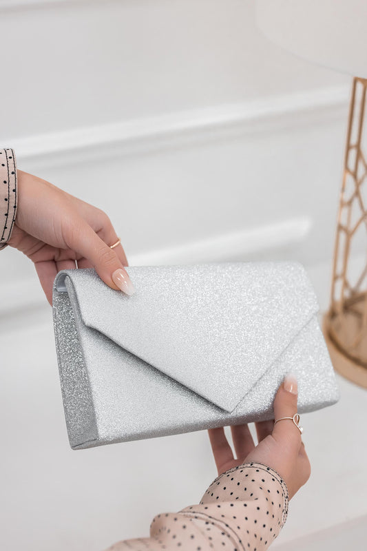Bag - B204 silver clutch with glitter