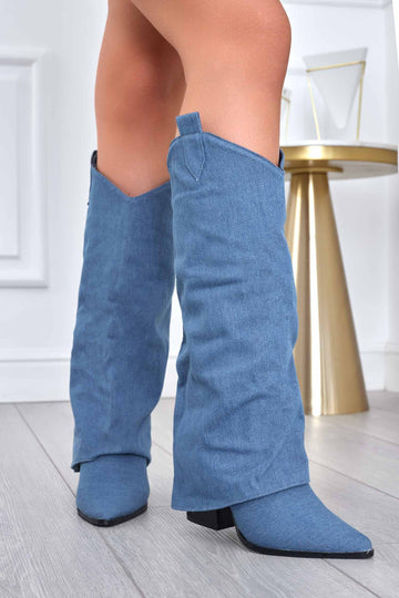 Bottes camperos bleu jean avec revers