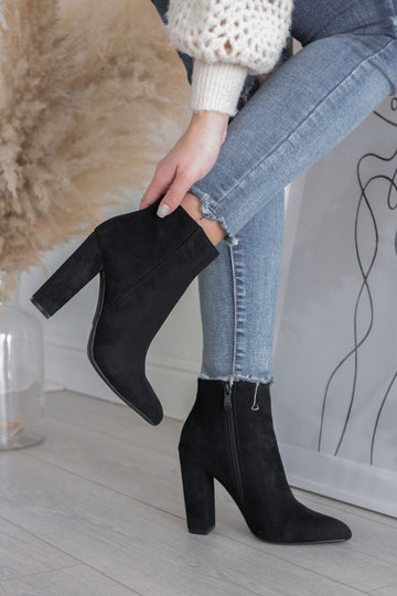 Black suede ankle boots with comfortable heel