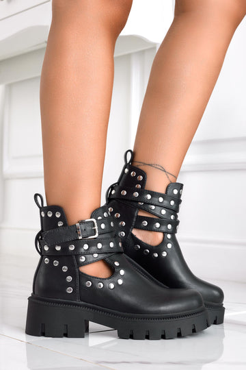 Bottines biker noires avec clous