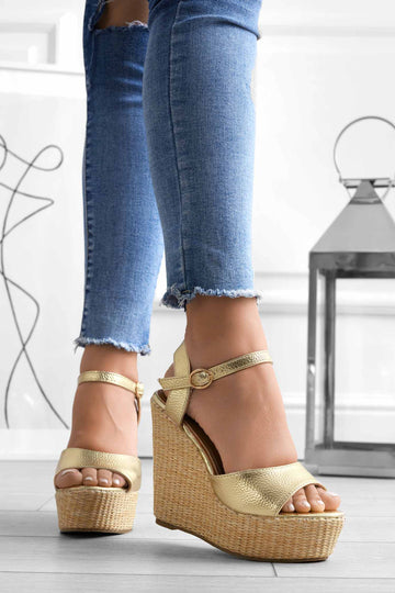 DAKOTA - Sandali Alexoo oro metallizzati con zeppa