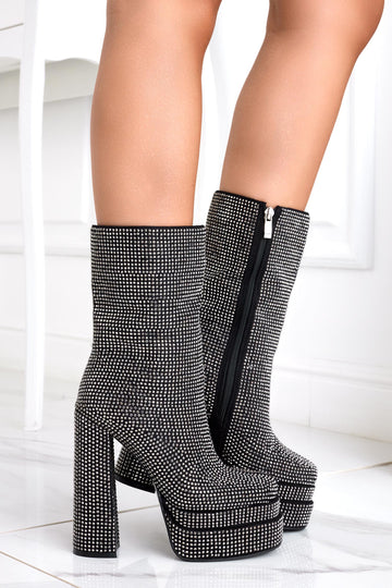 Stivaletti neri gioiello con strass