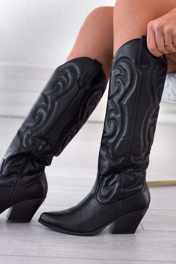 Bottes Alexoo camperos noires avec broderie en relief