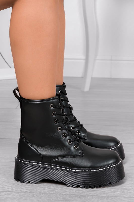 LARISSA - Bottines Alexoo noires en similicuir avec semelle épaisse