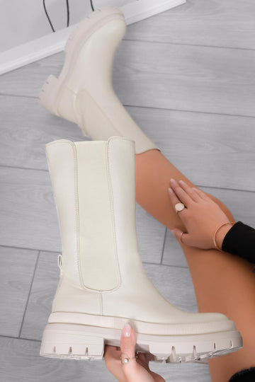 Stivaletti beige Alexoo con elastico laterale