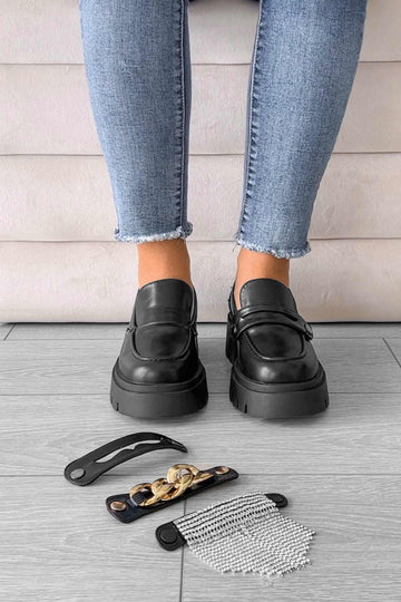 Mocassini platform neri Alexoo con accessori intercambiabili